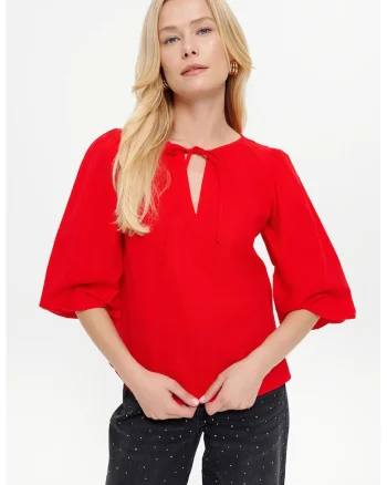Bluza de bumbac cu maneci medii, Rosu