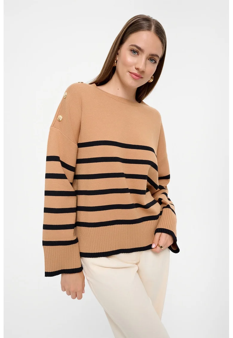 Pulover lejer cu model in dungi, Maro