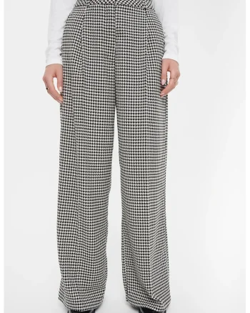 Pantaloni cu croiala ampla si model houndstooth, Negru