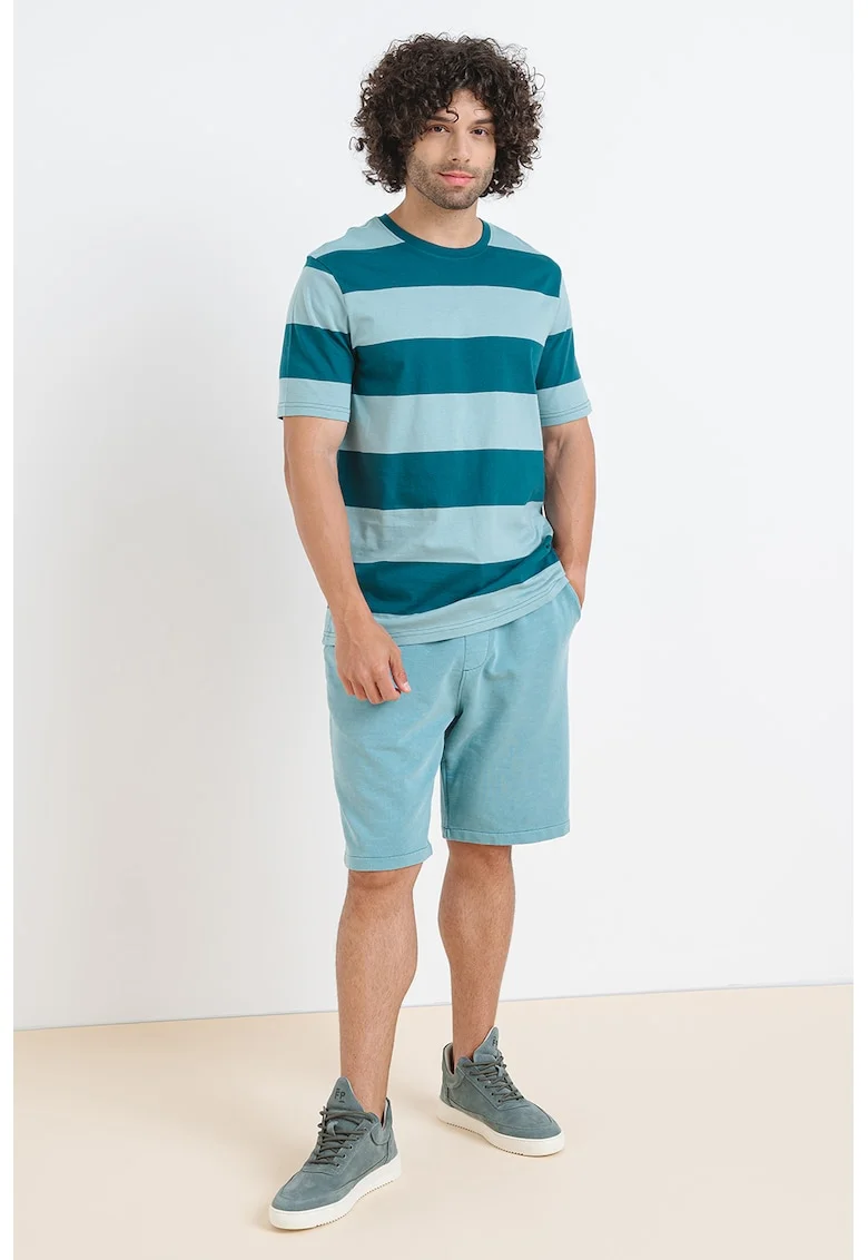 Tricou din bumbac cu decolteu la baza gatului, Verde inchis/Verde deschis