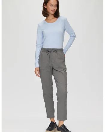 Pantaloni drepti crop cu snur, Gri deschis