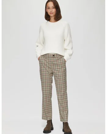 Pantaloni crop in carouri, Rosu/Bej/Negru stins
