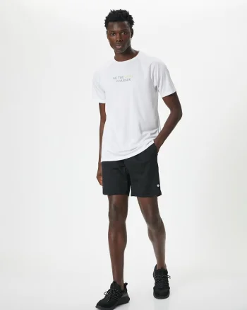 Tricou cu decolteu la baza gatului si imprimeu text, Alb