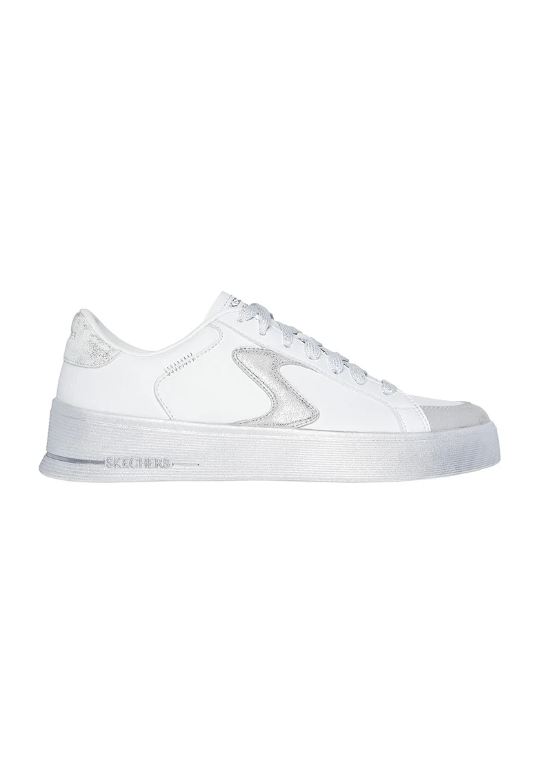 Pantofi sport de piele ecologica Court&Classics, Alb/Argintiu