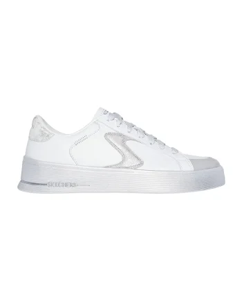 Pantofi sport de piele ecologica Court&Classics, Alb/Argintiu