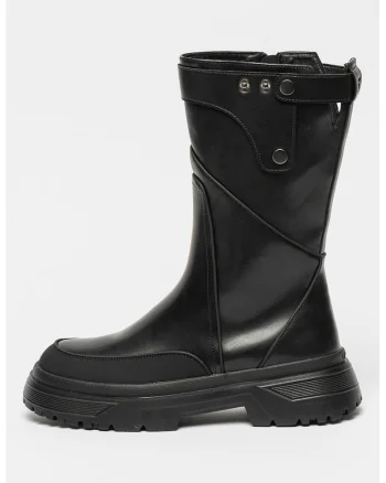 Cizme mid-calf de piele ecologica Pamelon, Negru