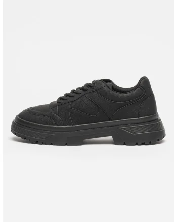 Pantofi sport de piele ecologica cu sireturi, Negru