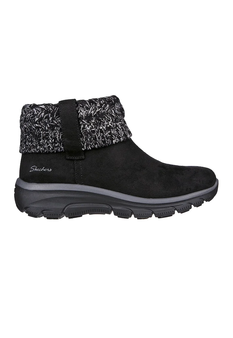 Ghete de piele intoarsa ecologica cu garnituri textile Modern Comfort, Negru/Gri inchis