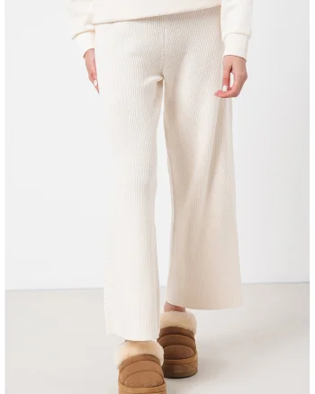 Pantaloni ampli cu talie inalta, Alb fildes