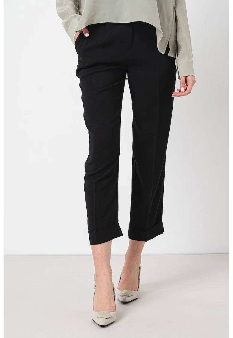 Pantaloni conici crop cu talie inalta, Negru