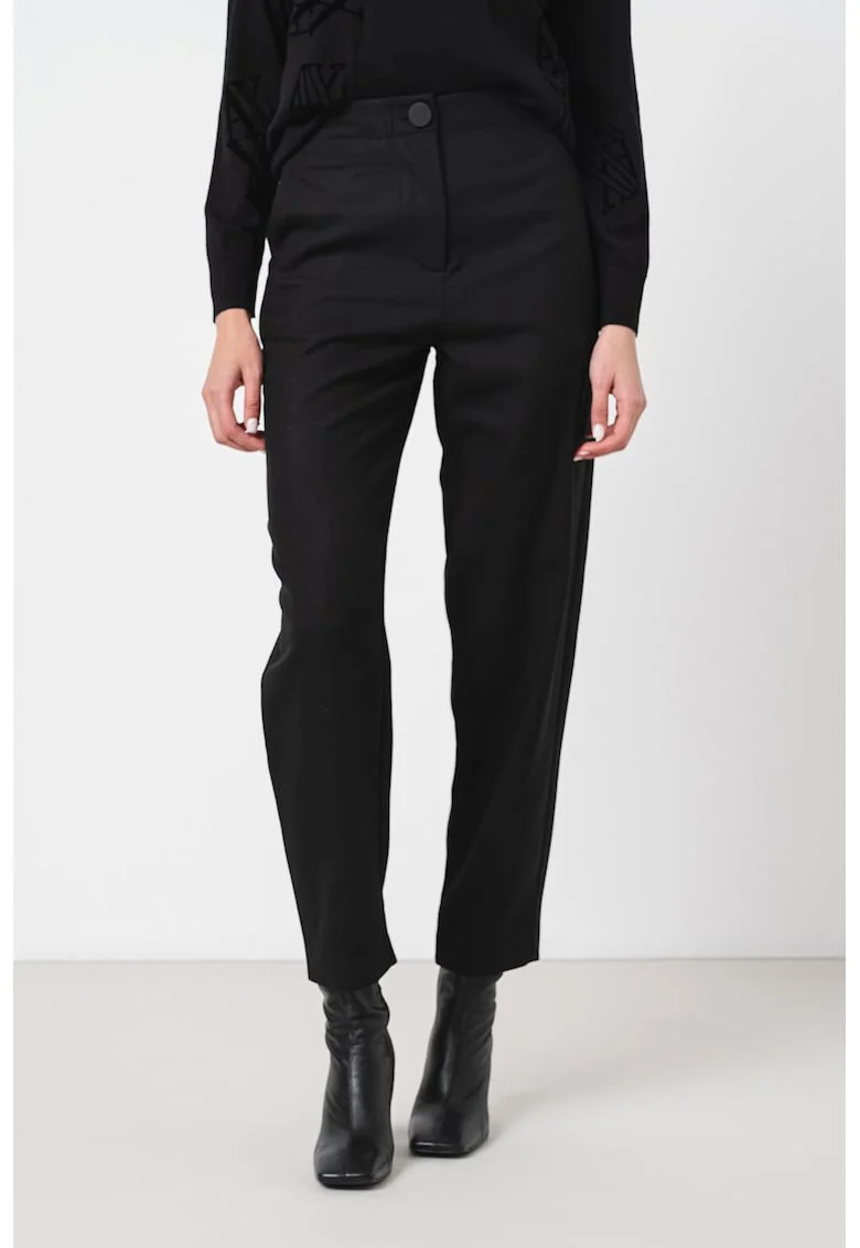 Pantaloni conici din amestec de lana cu talie inalta, Negru