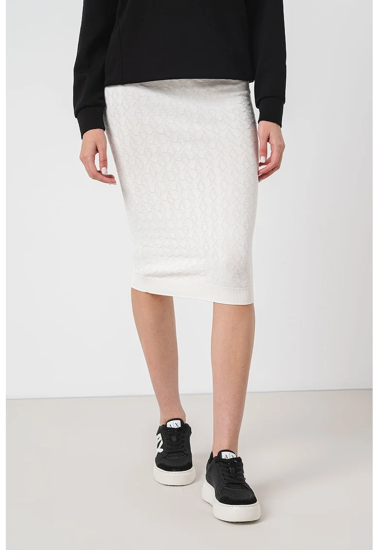 Fusta midi cu model logo, Alb fildes