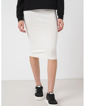 Fusta midi cu model logo, Alb fildes