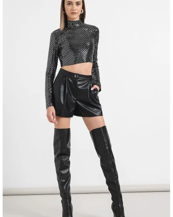 Pantaloni scurti de piele ecologica, Negru