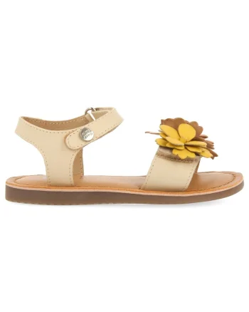 Sandale de piele cu velcro, Galben/Bej
