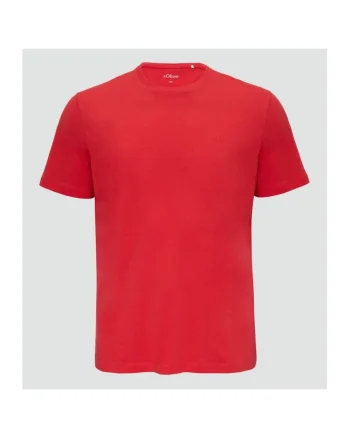 Tricou barbati big size cu decolteu la baza gatului si logo, din bumbac, Rosu