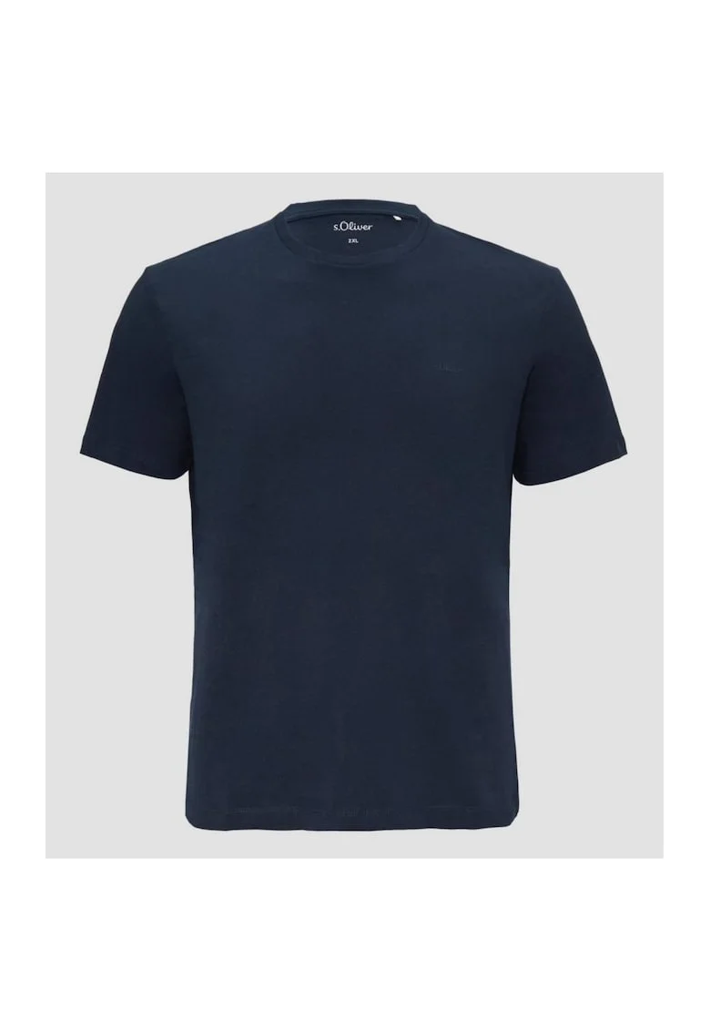 Tricou barbati big size cu decolteu la baza gatului si logo, din bumbac, Bleumarin inchis, Bleumarin inchis