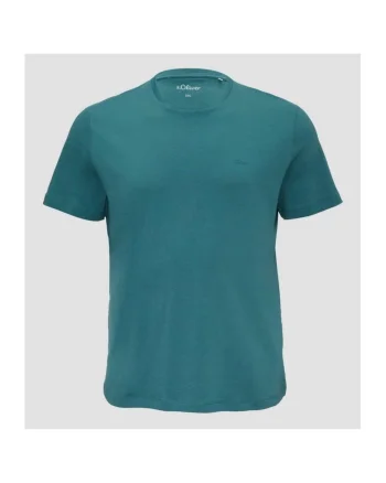 Tricou barbati big size cu decolteu la baza gatului si logo, din bumbac, Verde petrol, Verde petrol
