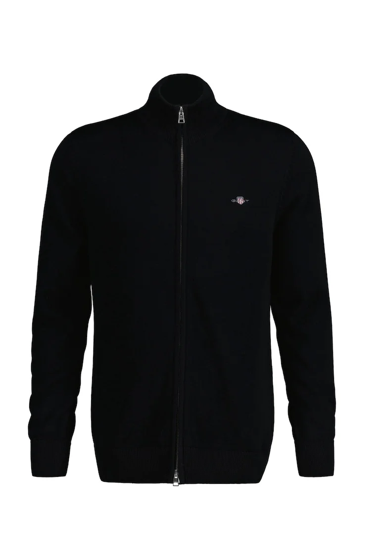 Cardigan de bumbac cu fermoar, Negru