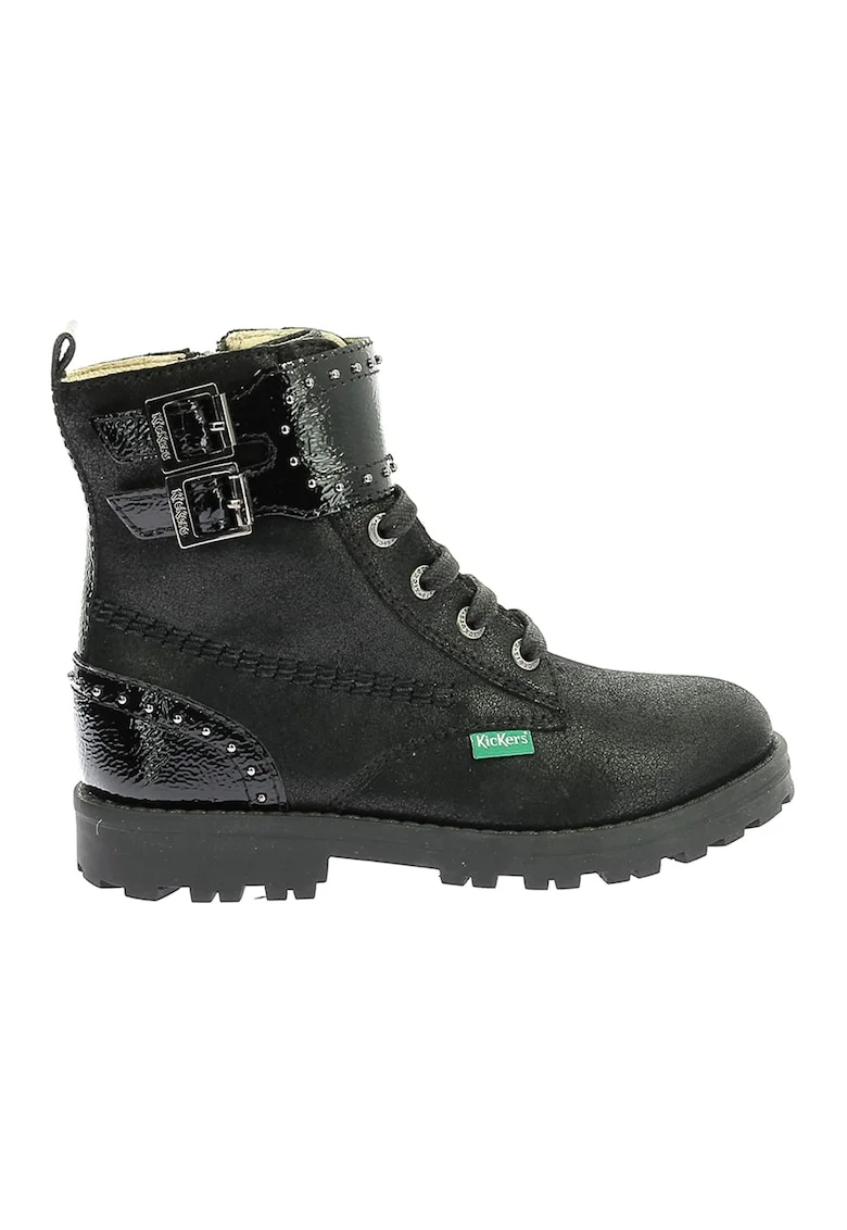 Ghete biker de piele, Negru/Portocaliu mandarina