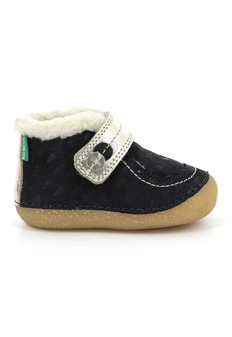Ghete din piele cu inchidere velcro si model So Schuss, Negru/Caramel/Argintiu