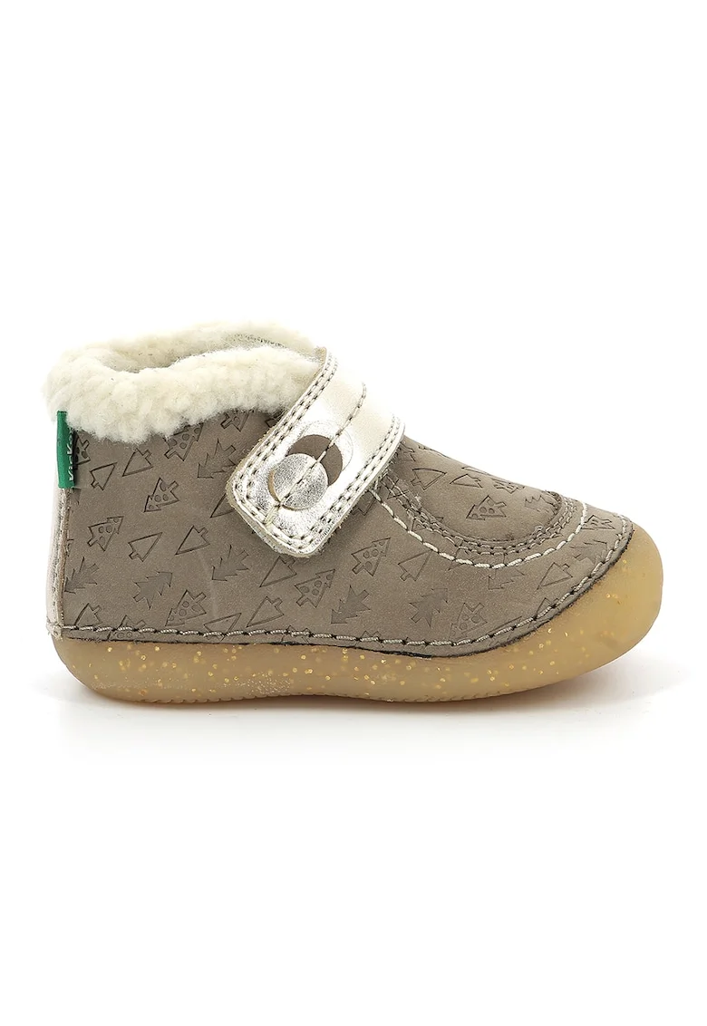 Ghete din piele cu inchidere velcro si model So Schuss, Maro taupe/Caramel/Argintiu
