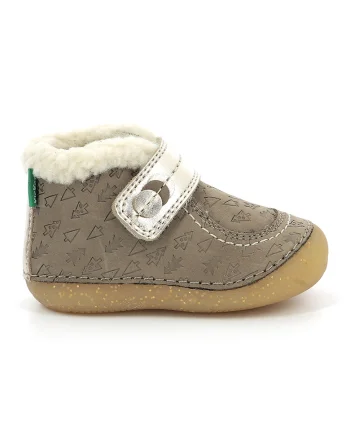 Ghete din piele cu inchidere velcro si model So Schuss, Maro taupe/Caramel/Argintiu