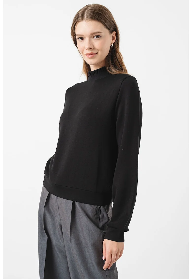 Bluza uni de trening cu guler valurit, Negru