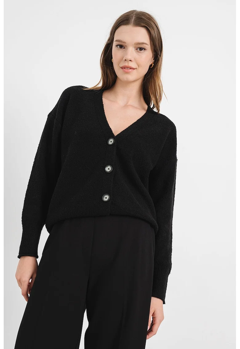 Cardigan cu decolteu in V si maneci cazute, Negru