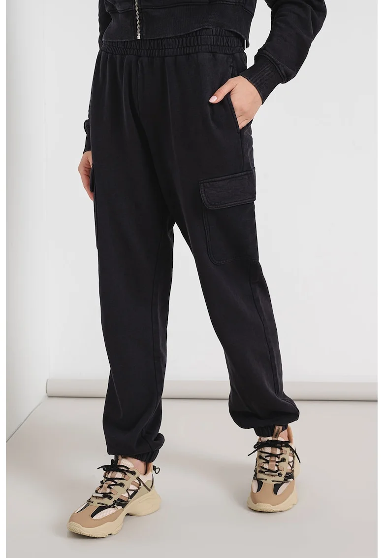 Pantaloni cargo de bumbac cu talie elastica, Gri