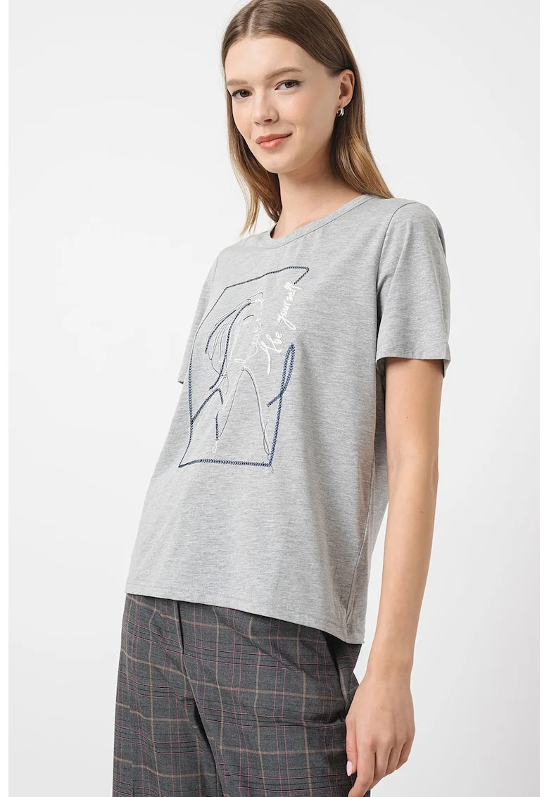 Tricou lejer cu imprimeu, Gri deschis