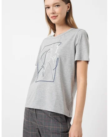 Tricou lejer cu imprimeu, Gri deschis