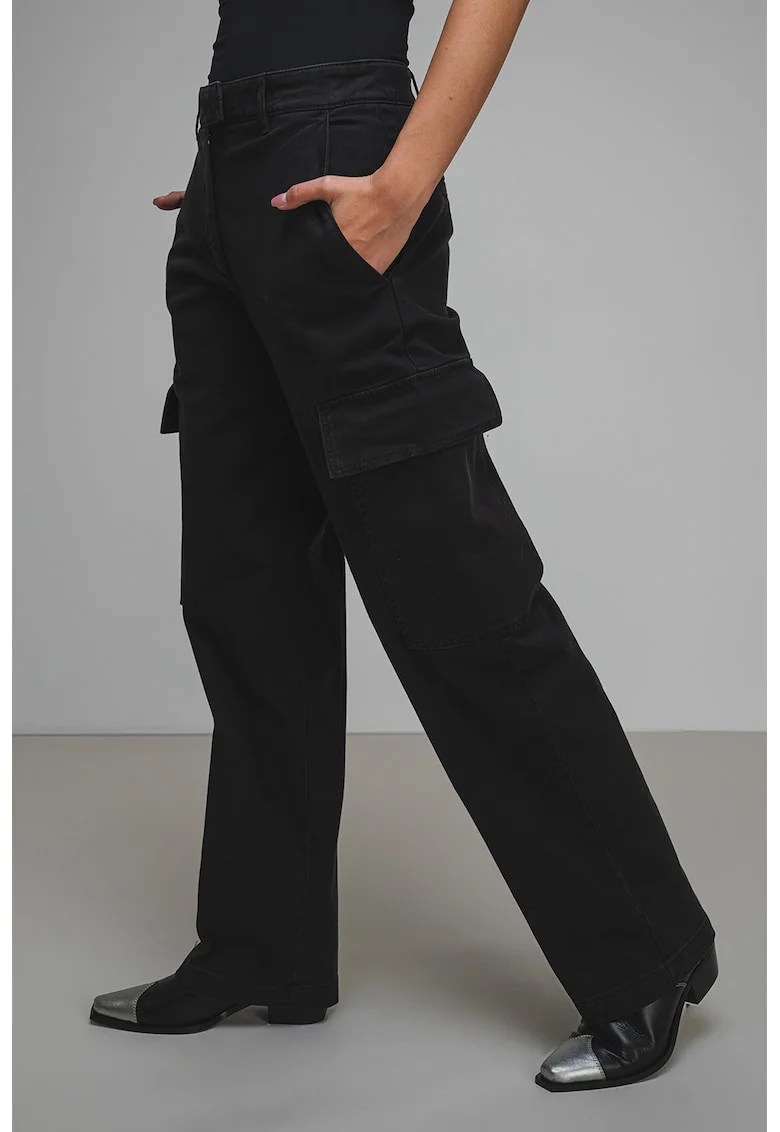 Pantaloni cargo cu talie medie, Negru