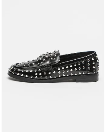 Pantofi loafer cu varf rotund si tinte Bequest, Negru/Argintiu