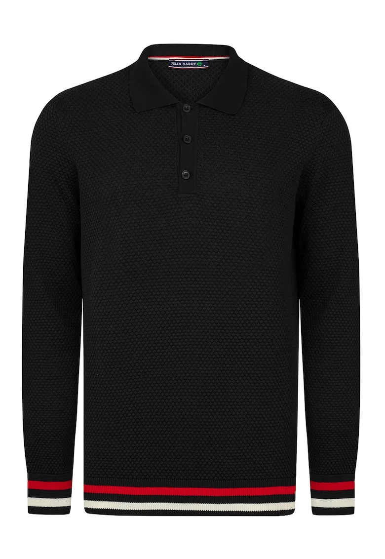 Pulover polo cu accente in dungi, Rosu/Negru/Alb optic