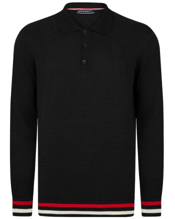 Pulover polo cu accente in dungi, Rosu/Negru/Alb optic