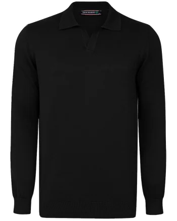 Pulover polo de bumbac cu model uni, Negru
