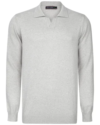 Pulover polo de bumbac cu model uni, Gri deschis melange