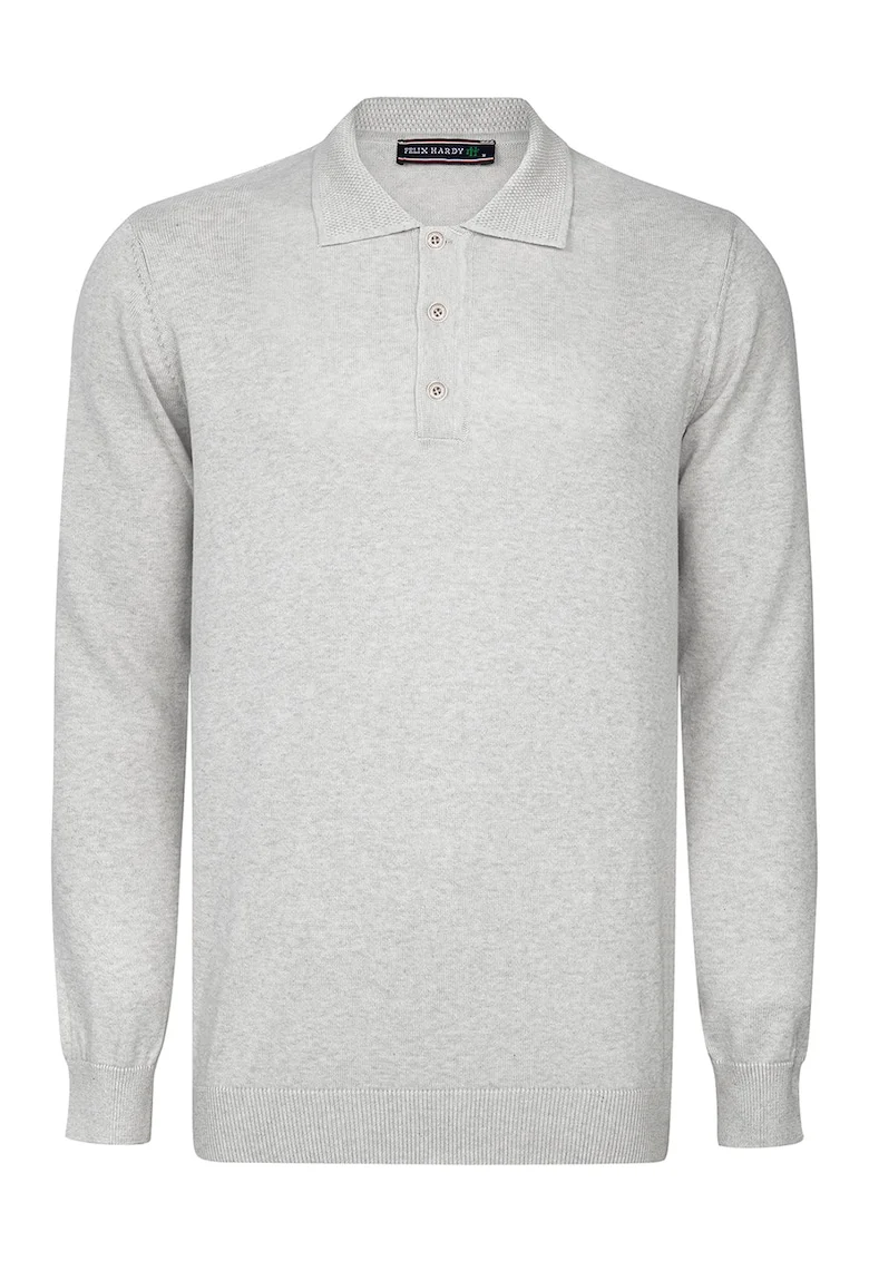 Pulover polo de bumbac, Gri deschis melange