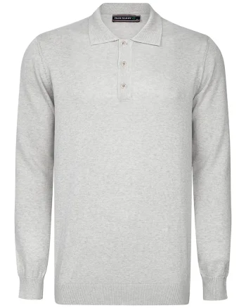 Pulover polo de bumbac, Gri deschis melange