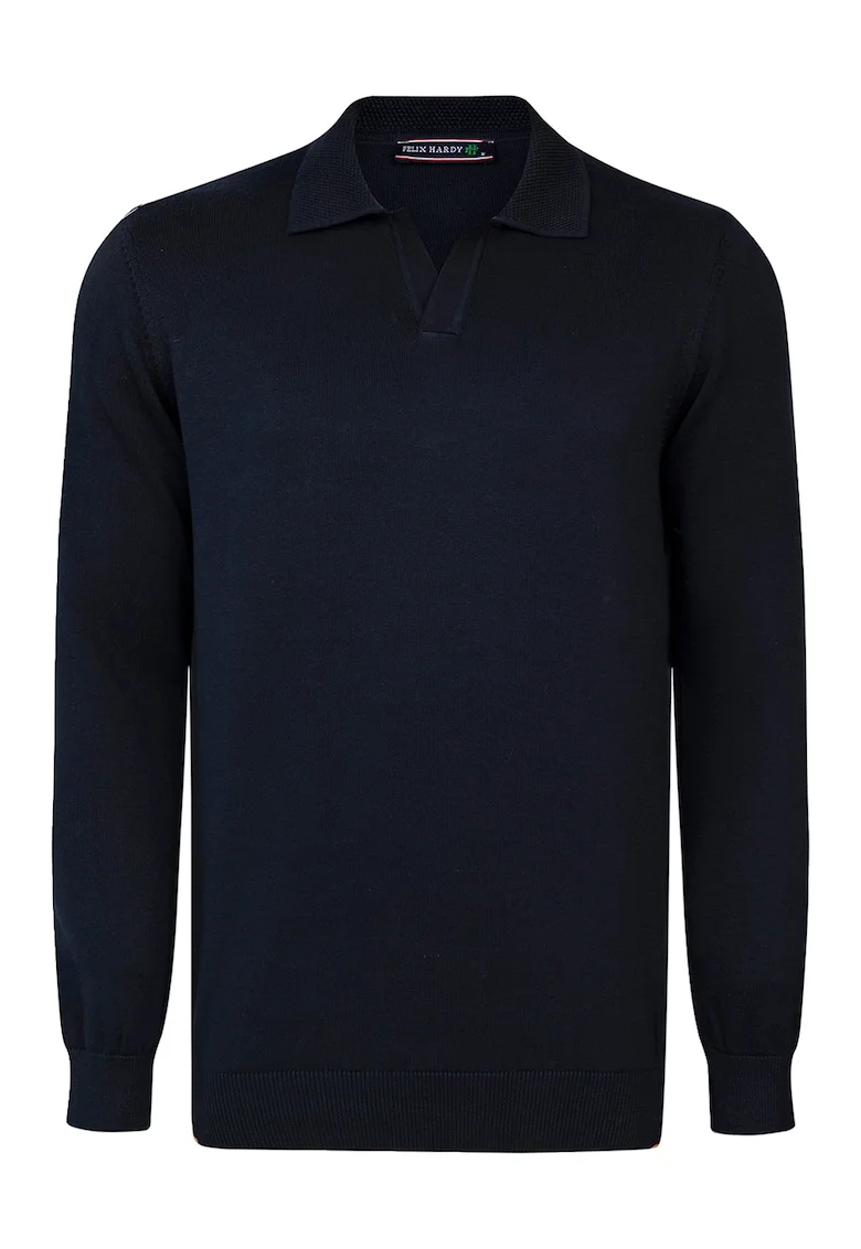 Pulover polo de bumbac cu model uni, Albastru ultramarin