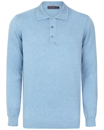 Pulover polo de bumbac, Albastru pastel