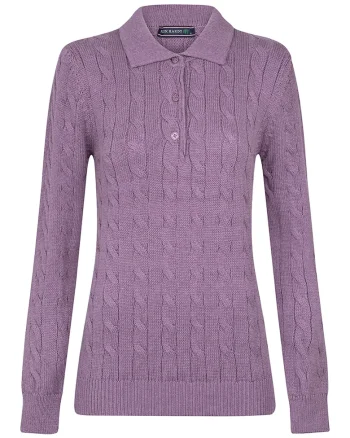 Pulover polo cu model torsade, Lila