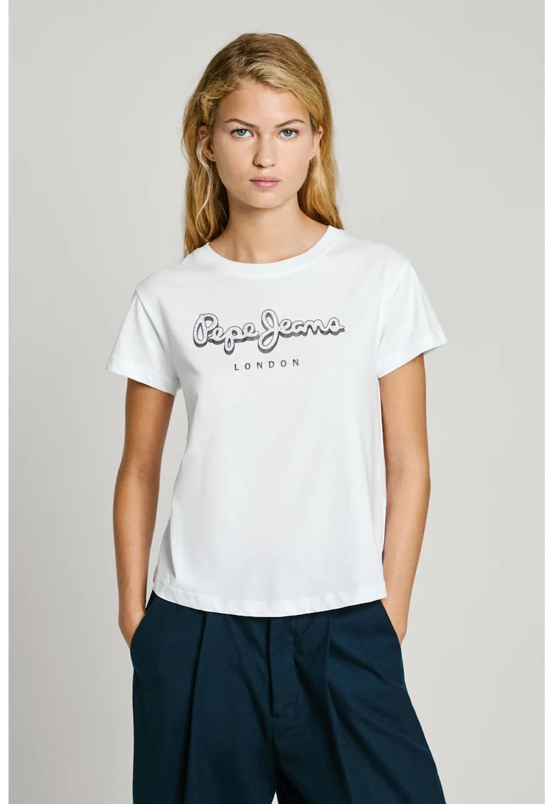 Tricou de bumbac cu logo, Alb