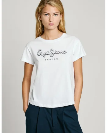 Tricou de bumbac cu logo, Alb
