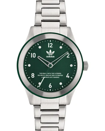 Ceas barbatesc  CODE THREE, inox, argintiu, cadran verde