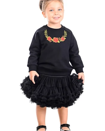 Bluza de trening din bumbac cu model floral si maneci raglan, Rosu/Verde/Negru