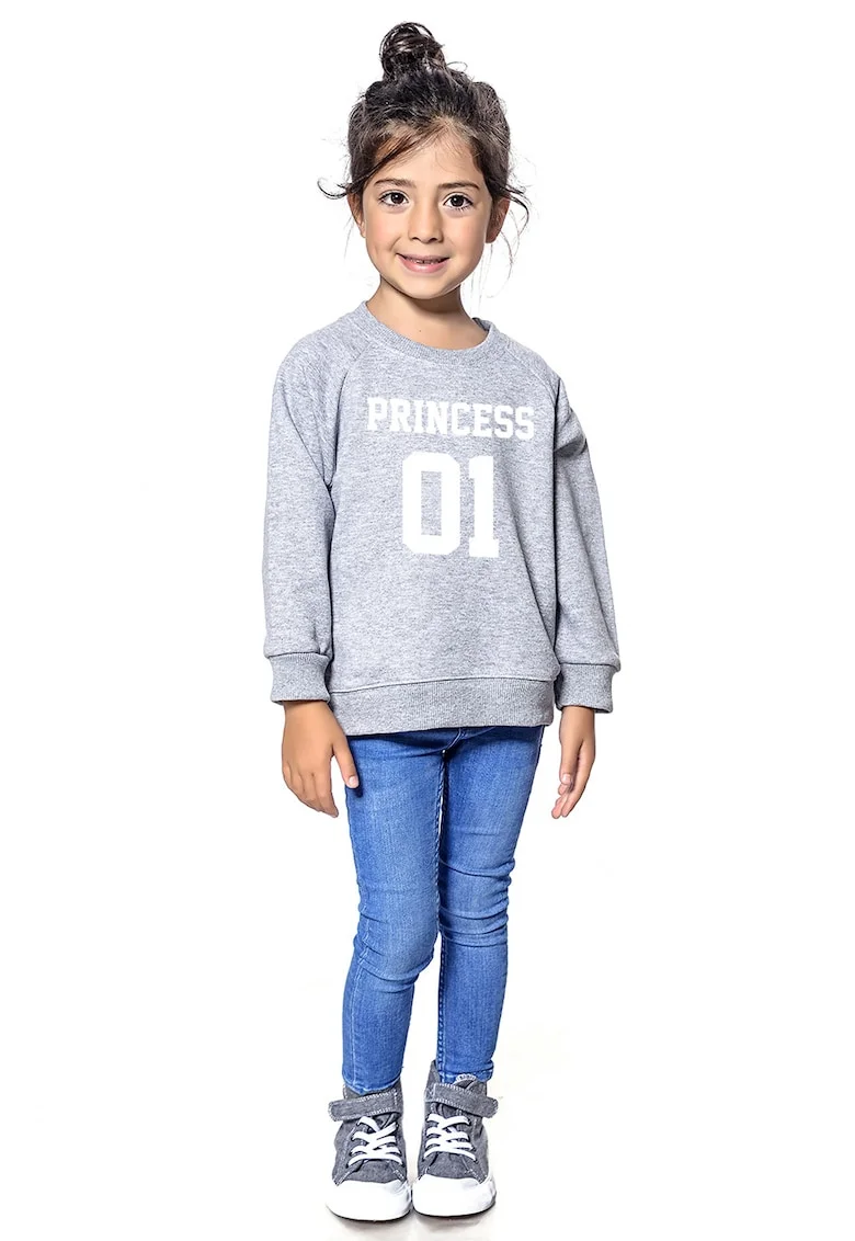 Bluza de trening din bumbac cu imprimeu si maneci raglan, Gri deschis melange