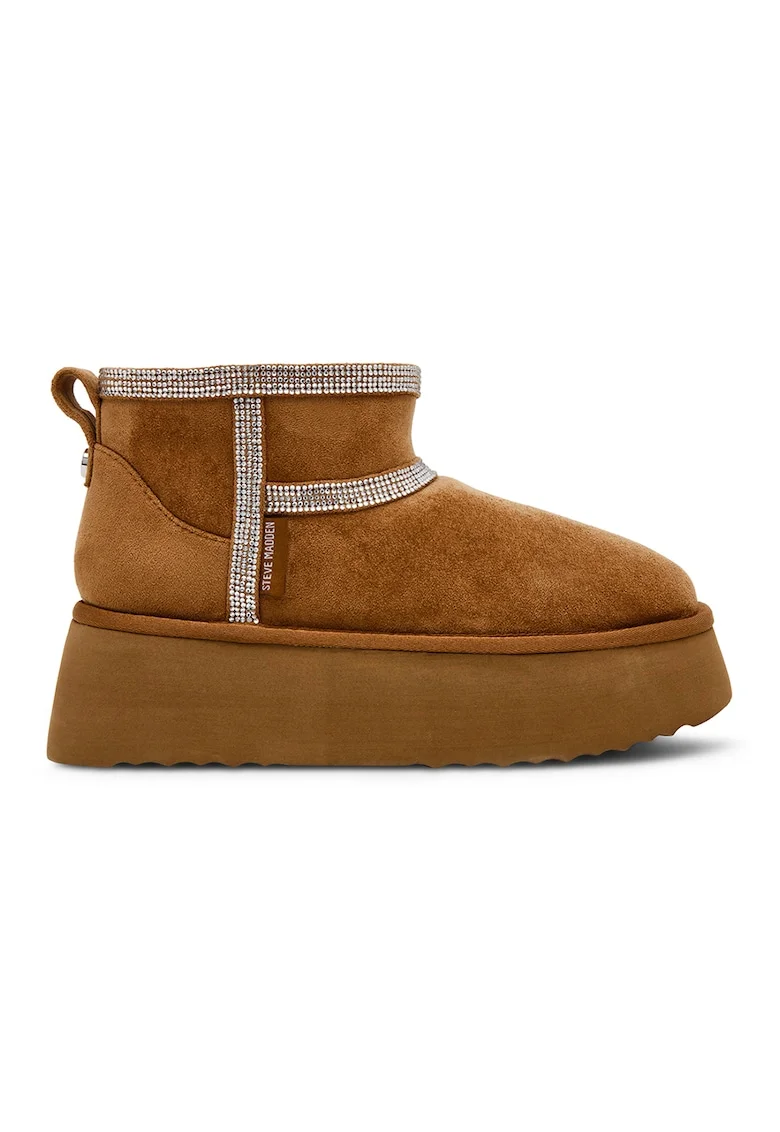 Ghete flatform de piele intoarsa cu strasuri Campfire, Maro