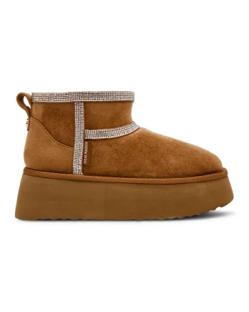 Ghete flatform de piele intoarsa cu strasuri Campfire, Maro